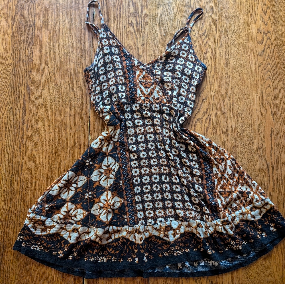 Cute brown tan orange tropical tank mini dress